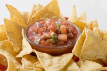 Tasty fresh Salsa with nachos — Stock Photo