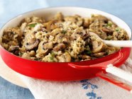 Mushroom risotto in pan — Stock Photo
