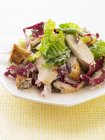 Vista close-up de salada Caesar com frango no prato — Fotografia de Stock