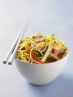 Asian egg noodles with pork — Stock Photo