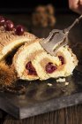 Closeup view of Swiss roll with chestnut cream — Stock Photo