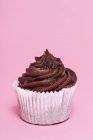Chocolate cupcake on pink — Stock Photo