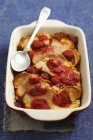 Bread pudding with strawberries — Stock Photo