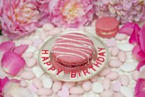 Pink macaroon striped with icing — Stock Photo