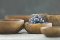 Sloe berries in wooden bowl — Stock Photo