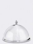 Primo piano vista di un cloche d'argento sormontato da un albero in miniatura — Foto stock
