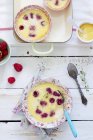 Vanilla dessert with raspberries — Stock Photo