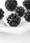 Blackberries on white plate — Stock Photo