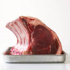Rack mit rohem Rindfleisch — Stockfoto