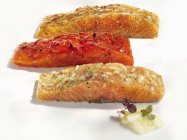 Salmon with various marinades — Stock Photo