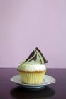 Cupcake coberto com ventilador de chocolate — Fotografia de Stock
