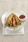 Chicken skewers with ketchup — Stock Photo