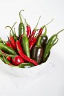 Chilli peppers in bowl — Stock Photo