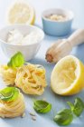 Ingredients for making tagliatelle pasta — Stock Photo