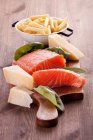 Salmon fillet and penne pasta — Stock Photo