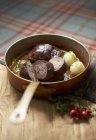 Closeup view of goose breast with dumplings — Stock Photo