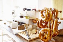 Pretzels and jam on a breakfast buffet — Stock Photo