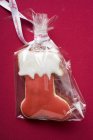 Christmas Boot biscuit in cellophane bag — Stock Photo