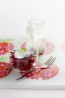 Beetroot with tzatziki on desk with cup and fork — Stock Photo