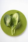 Spinach leaves on green felt circle — Stock Photo
