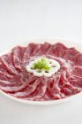 Wagyu beef slices with lotus root — Stock Photo