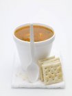 Zuppa di pomodoro e verdura in tazza di polistirene — Foto stock