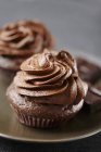 Schokoladen-Cupcake auf Tablett — Stockfoto