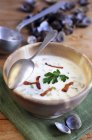Closeup view of clam Chowder with bacon and herb — Stock Photo