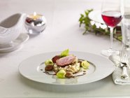 Duck breast on bed of rice — Stock Photo