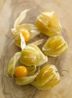 Physalis fruits on wooden table — Stock Photo