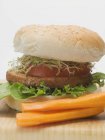 Hambúrguer com brotos e tomate — Fotografia de Stock