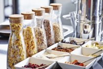 Muesli ingredients on breakfast buffet — Stock Photo