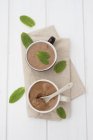Caramel mousse with mint leaves — Stock Photo