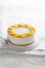 Closeup view of citrus fruit and coconut Pana Cotta with orange slices — Stock Photo