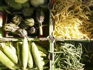 Alcachofas con alubias y mazorcas de maíz - foto de stock