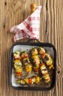 Salmon and potatoes skewers — Stock Photo