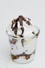 Yogur helado con salsa de chocolate - foto de stock