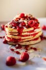 Stack of pancakes with raspberries — Stock Photo