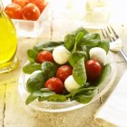Spinach salad with mozzarella balls — Stock Photo