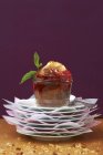 Pecan nut muffin with raspberry jam — Stock Photo