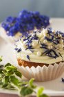 Cupcakes with spring flowers — Stock Photo