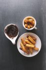 Top view of Churros with chocolate sauce — Stock Photo