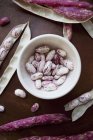 Raw borlotti beans in bowl — Stock Photo