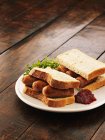Сэндвич с сосисками и сальсой — стоковое фото