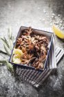 Closeup view of grilled baby octopuses — Stock Photo