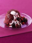 Summer pudding with cream on plate — Stock Photo