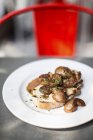 Closeup view of mushrooms and herb on toast — Stock Photo