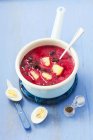 Beetroot soup with potatoes and egg — Stock Photo