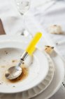 Closeup view of remains of bean soup — Stock Photo