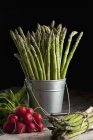 Green asparagus and radishes — Stock Photo